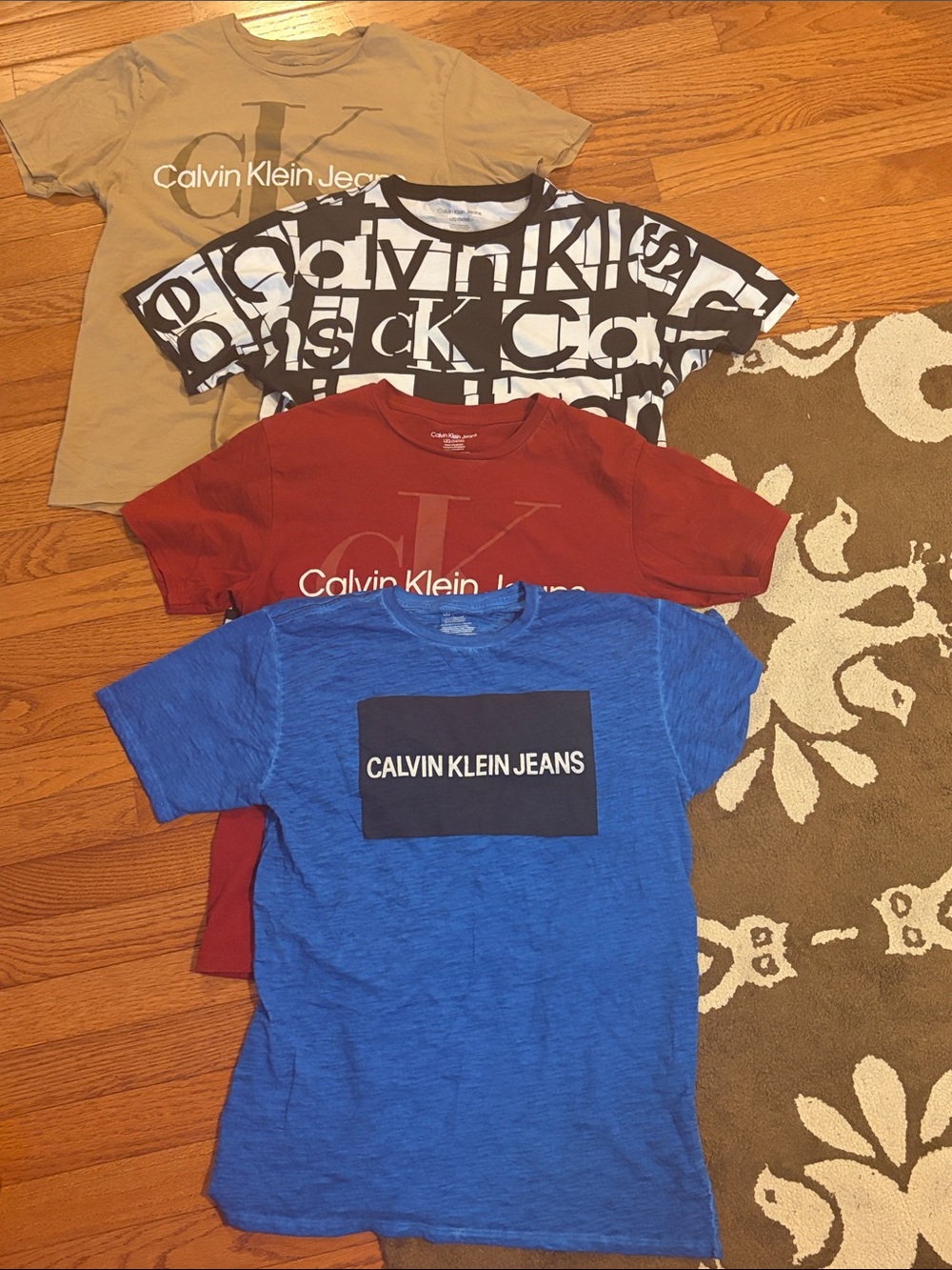 Calvin Klein Boys' Multi-Pack Logo Tees in Blue, Red, Tan & Black/White